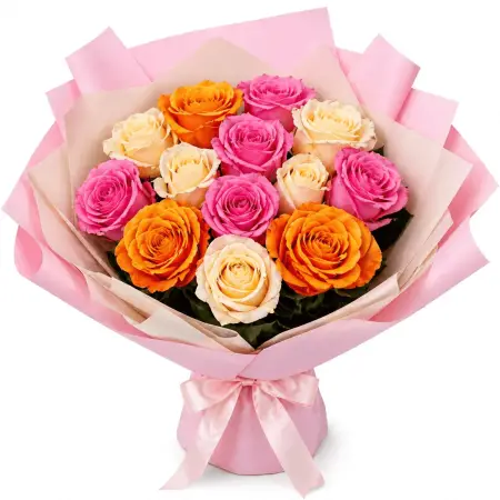 Букет из 13 разноцветных роз